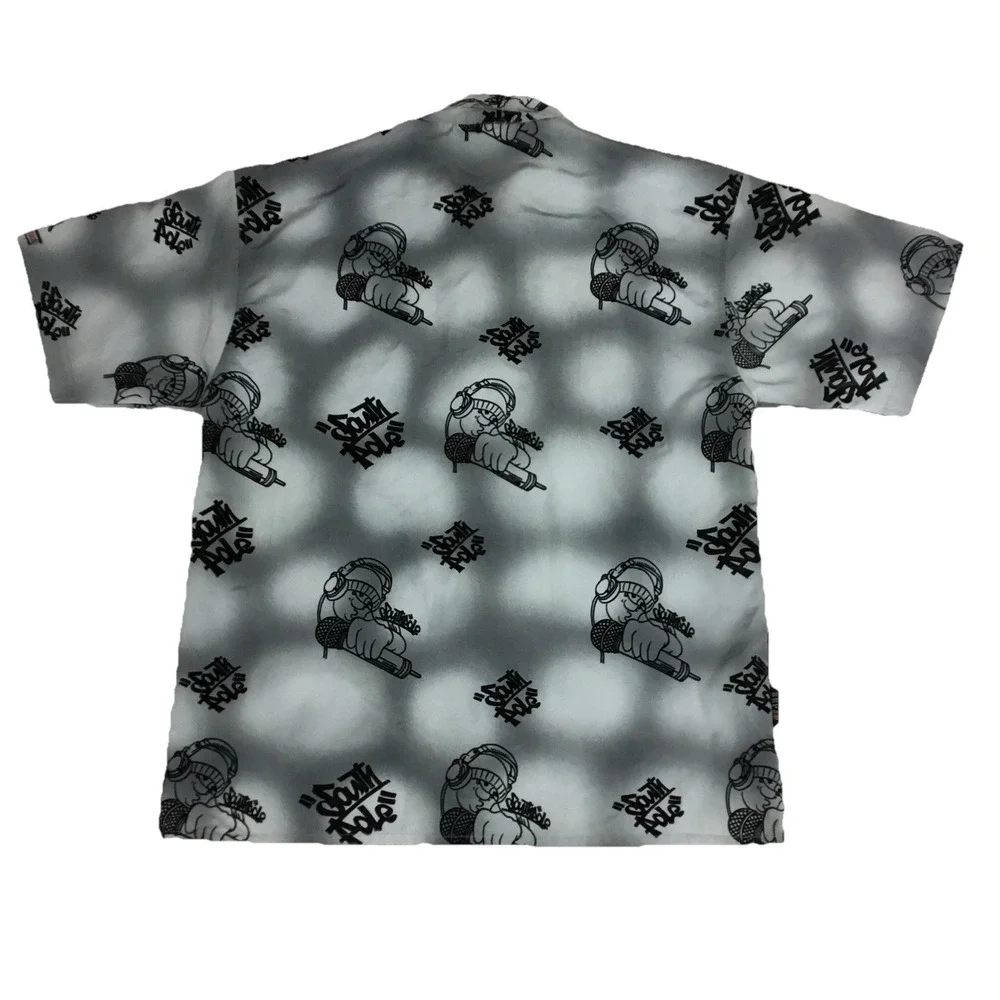 Southpole Mens Large Short Sleeve Button Up Shirt Gray Graffiti Hip Hop MC Print - Picture 3 of 10